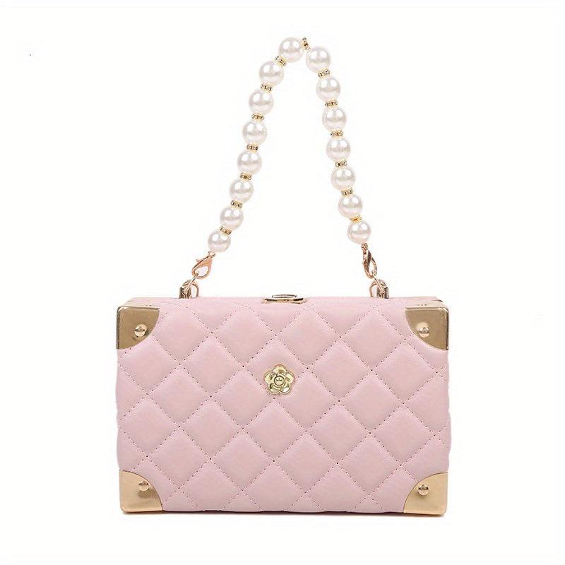 Quilted Solid Mini Handbag Chain Handle Crossbody Bag PU Leather Shoulder Bag