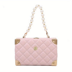 Quilted Solid Mini Handbag Chain Handle Crossbody Bag PU Leather Shoulder Bag