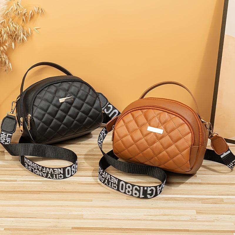 Argyle Quilted Crossbody Bag Double Zipper Purse