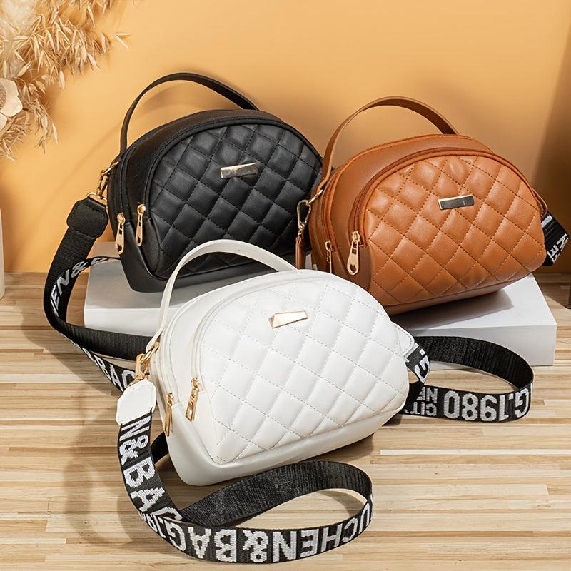 Argyle Quilted Crossbody Bag Double Zipper Purse