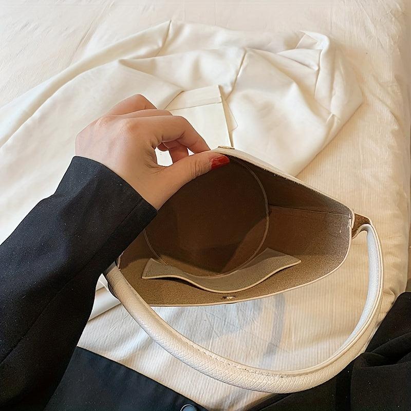 Classy Plain Bucket Bag Buckle Handbag Women's Handbag Handle Bag