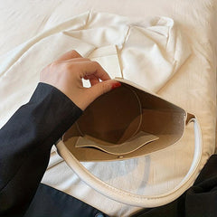 Classy Plain Bucket Bag Buckle Handbag Women's Handbag Handle Bag
