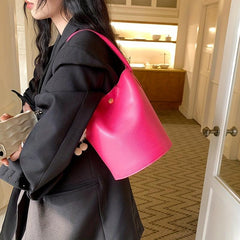 Classy Plain Bucket Bag Buckle Handbag Women's Handbag Handle Bag
