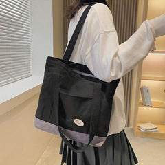 Canvas Zipper Shoulder Bag Large Capacity Handbag Double Handle Shopping Bag