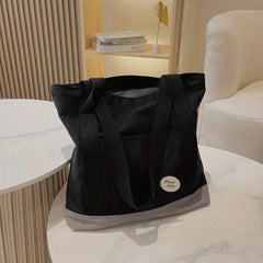 Canvas Zipper Shoulder Bag Large Capacity Handbag Double Handle Shopping Bag