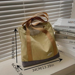 Canvas Zipper Shoulder Bag Large Capacity Handbag Double Handle Shopping Bag