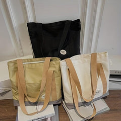 Canvas Zipper Shoulder Bag Large Capacity Handbag Double Handle Shopping Bag