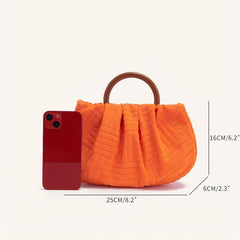 Pleated Round Handle Handbag Lightweight Summer Shopping Bag