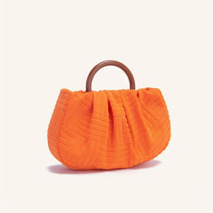 Pleated Round Handle Handbag Lightweight Summer Shopping Bag