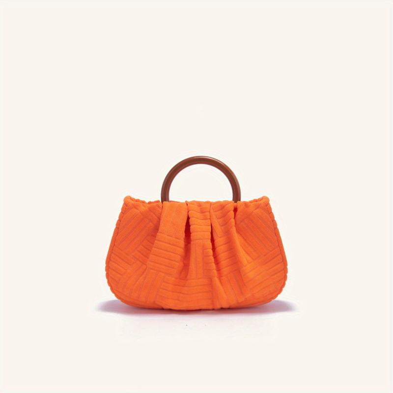 Pleated Round Handle Handbag Lightweight Summer Shopping Bag