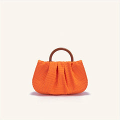 Pleated Round Handle Handbag Lightweight Summer Shopping Bag