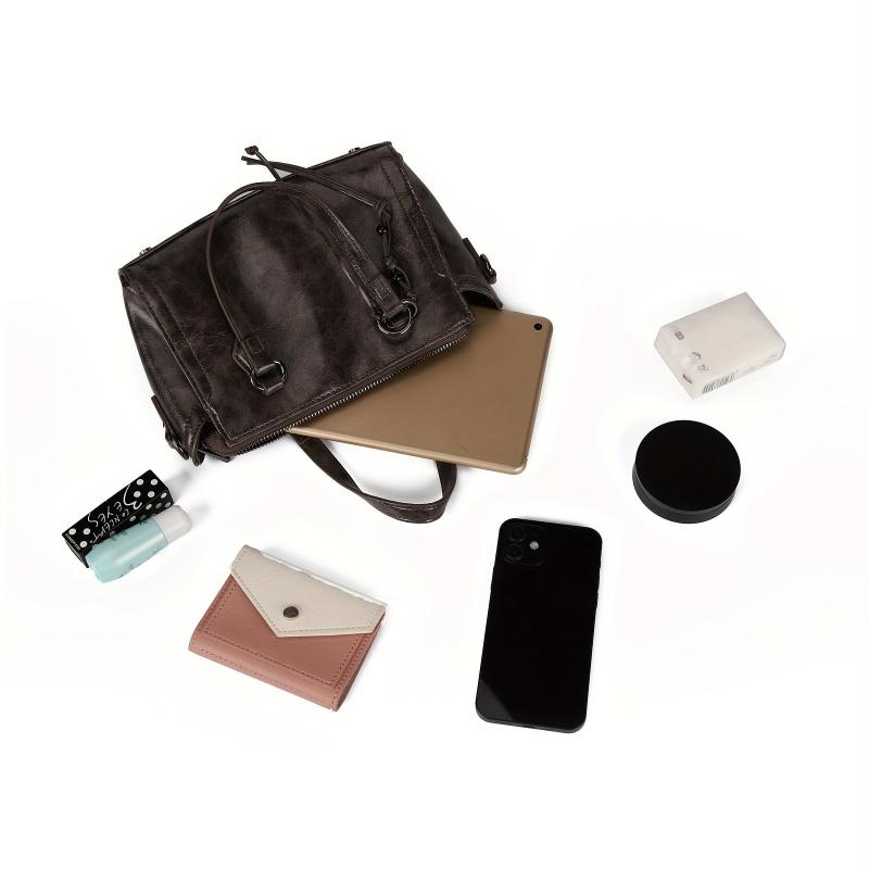 Crossbody Satchel Boston Bag PU Leather Textured Bag Classic Shoulder Bag