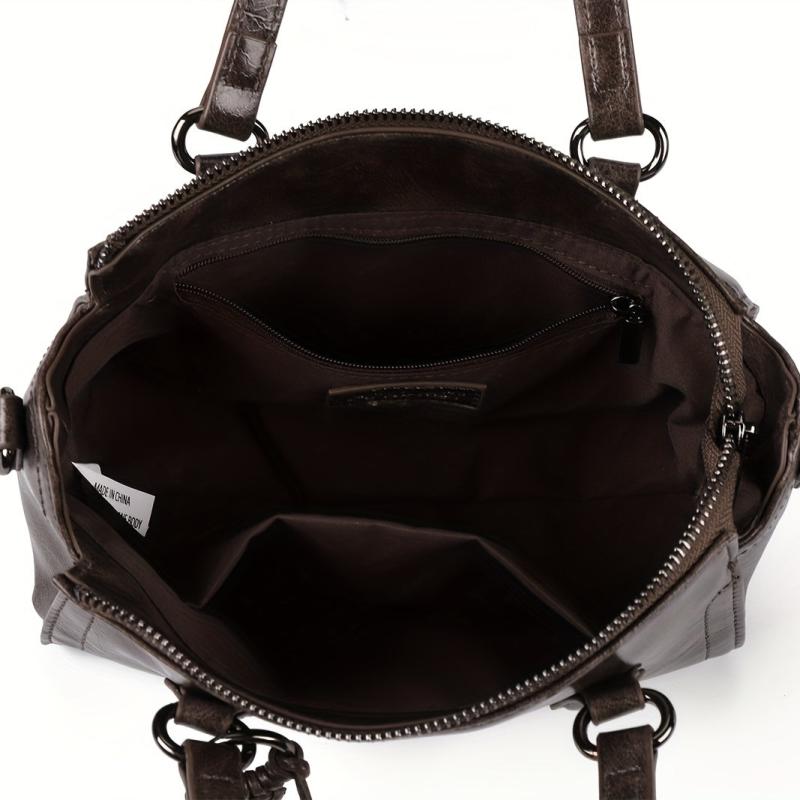 Crossbody Satchel Boston Bag PU Leather Textured Bag Classic Shoulder Bag