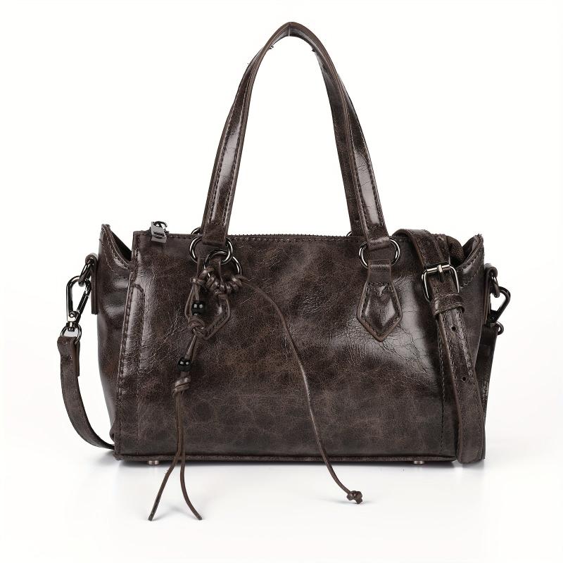 Crossbody Satchel Boston Bag PU Leather Textured Bag Classic Shoulder Bag