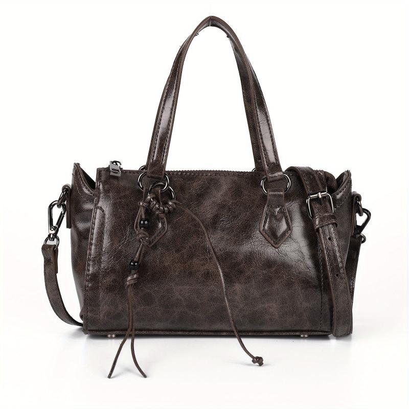 Crossbody Satchel Boston Bag PU Leather Textured Bag Classic Shoulder Bag