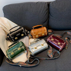 Vintage Square Small Bag Embroidery Turn Lock Handbag With Wide Strap