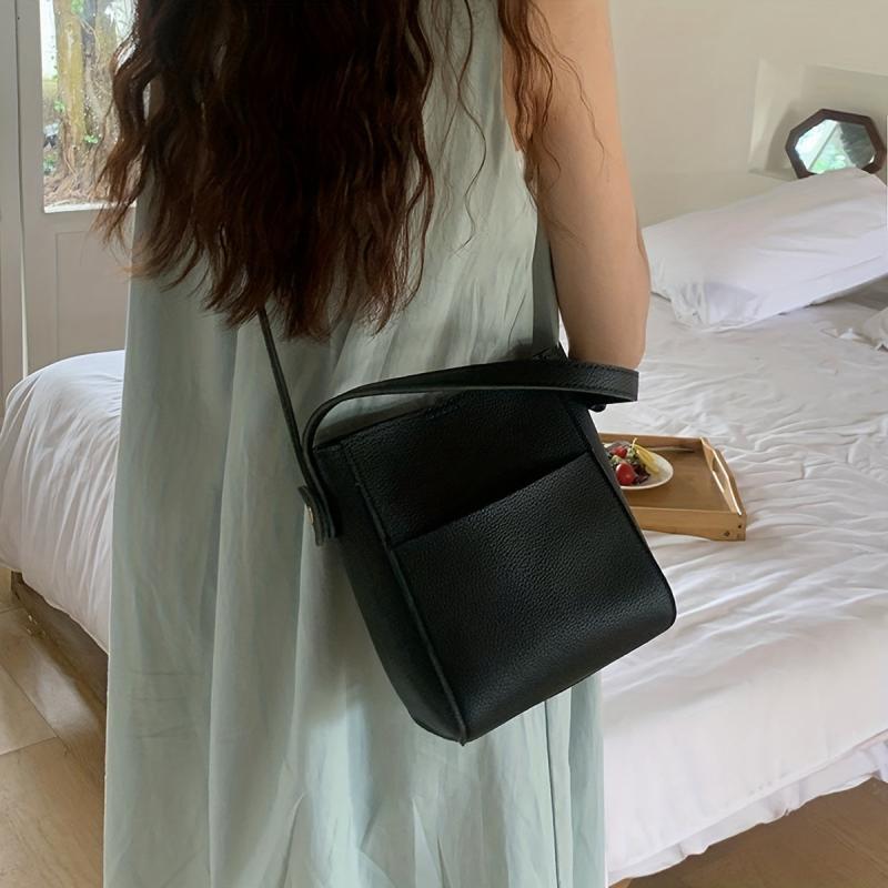 Soft Bucket Bag PU Leather Crossbody & Shoulder Handbag