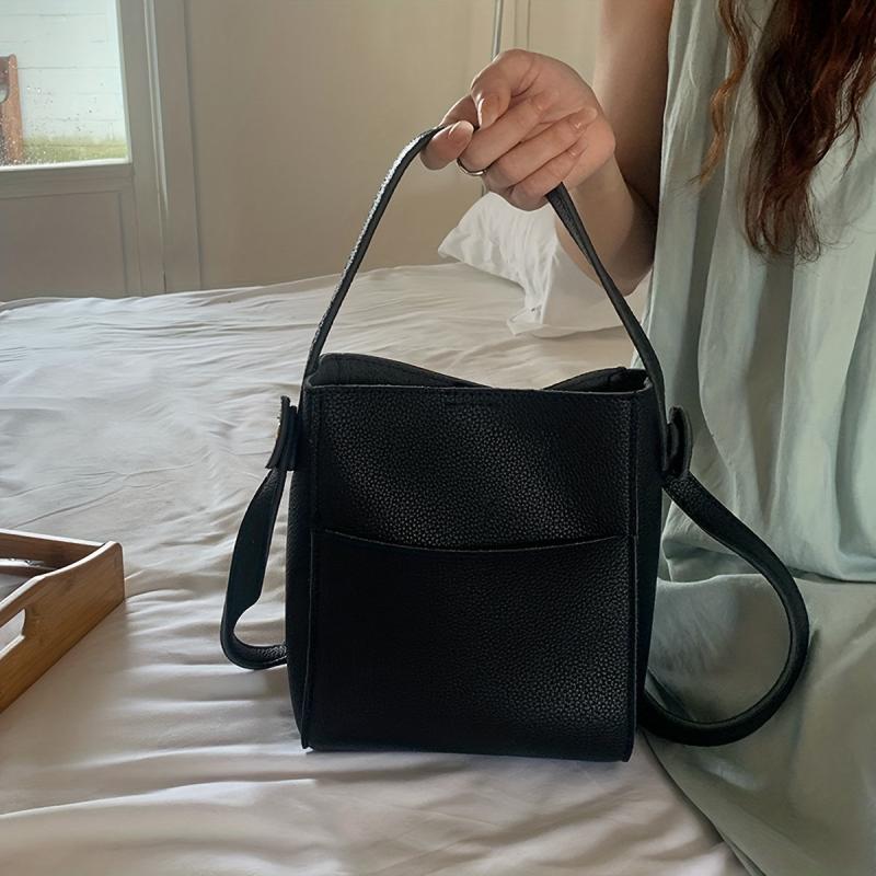 Soft Bucket Bag PU Leather Crossbody & Shoulder Handbag
