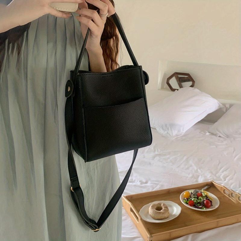 Soft Bucket Bag PU Leather Crossbody & Shoulder Handbag