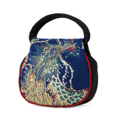 Mini Embroidered Handbag Women's Peacock Pattern Bag