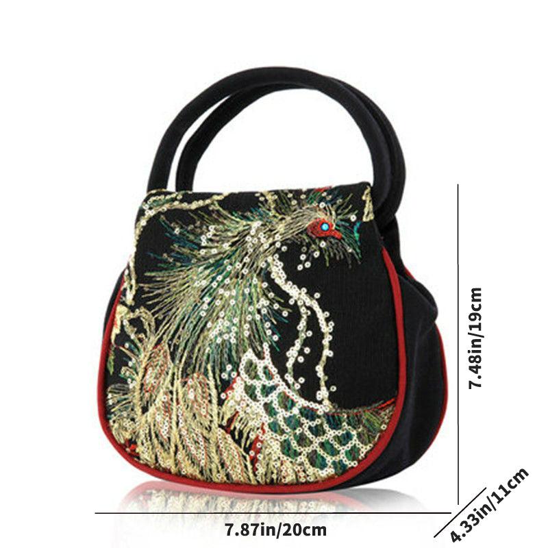 Mini Embroidered Handbag Women's Peacock Pattern Bag