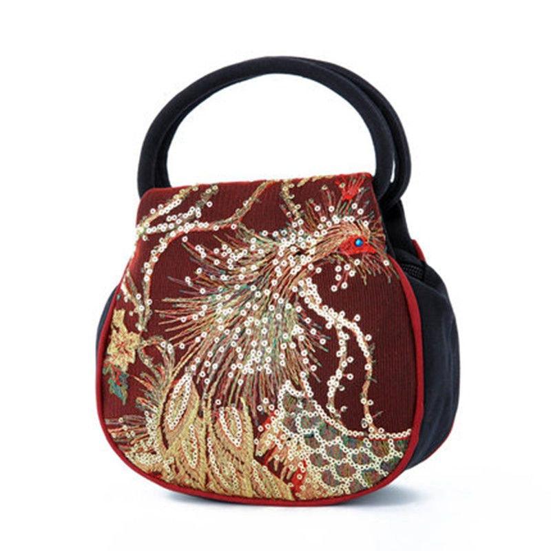 Mini Embroidered Handbag Women's Peacock Pattern Bag