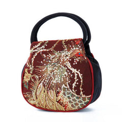 Mini Embroidered Handbag Women's Peacock Pattern Bag