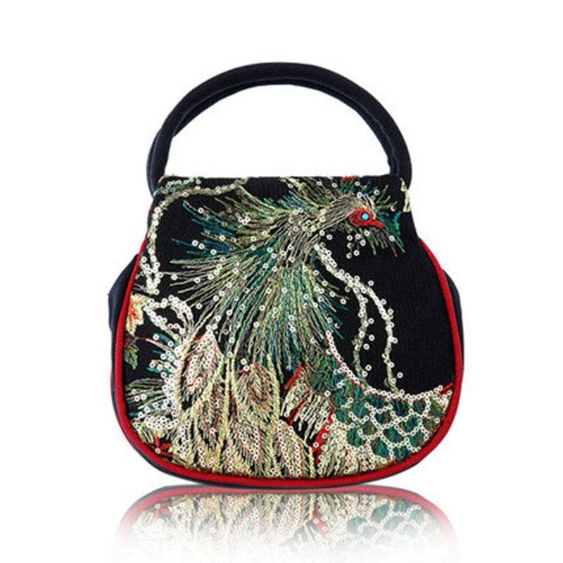 Mini Embroidered Handbag Women's Peacock Pattern Bag