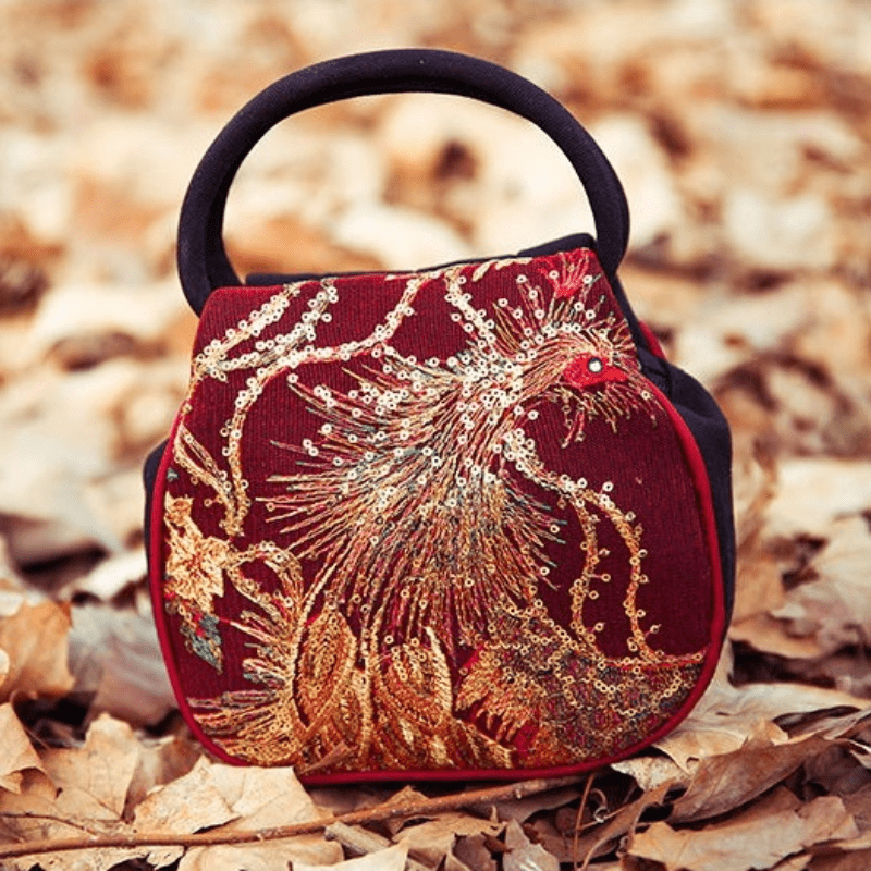 Mini Embroidered Handbag Women's Peacock Pattern Bag