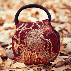 Mini Embroidered Handbag Women's Peacock Pattern Bag