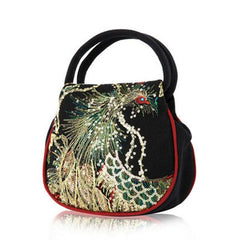 Mini Embroidered Handbag Women's Peacock Pattern Bag