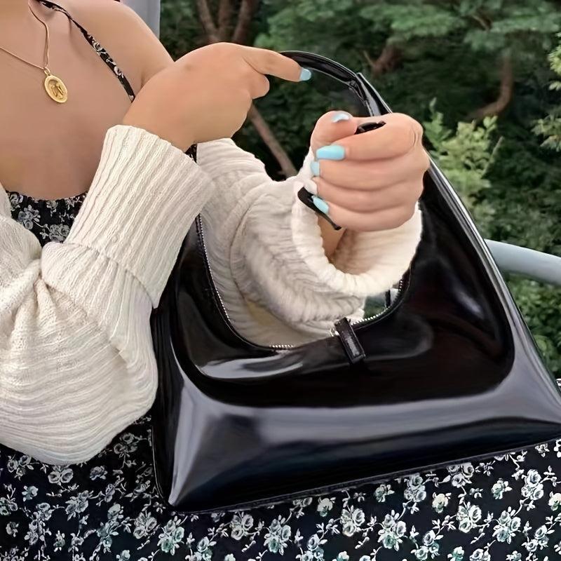Top Handle Glossy Underarm Bag Textured Satchel Baguette