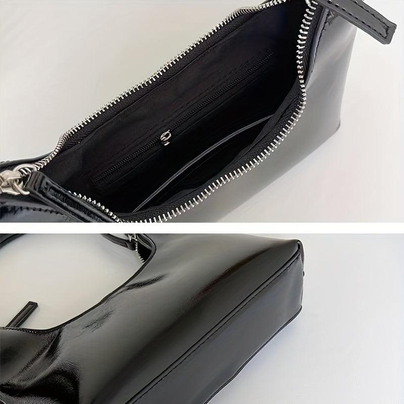 Top Handle Glossy Underarm Bag Textured Satchel Baguette