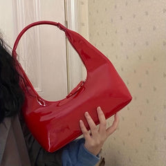 Top Handle Glossy Underarm Bag Textured Satchel Baguette