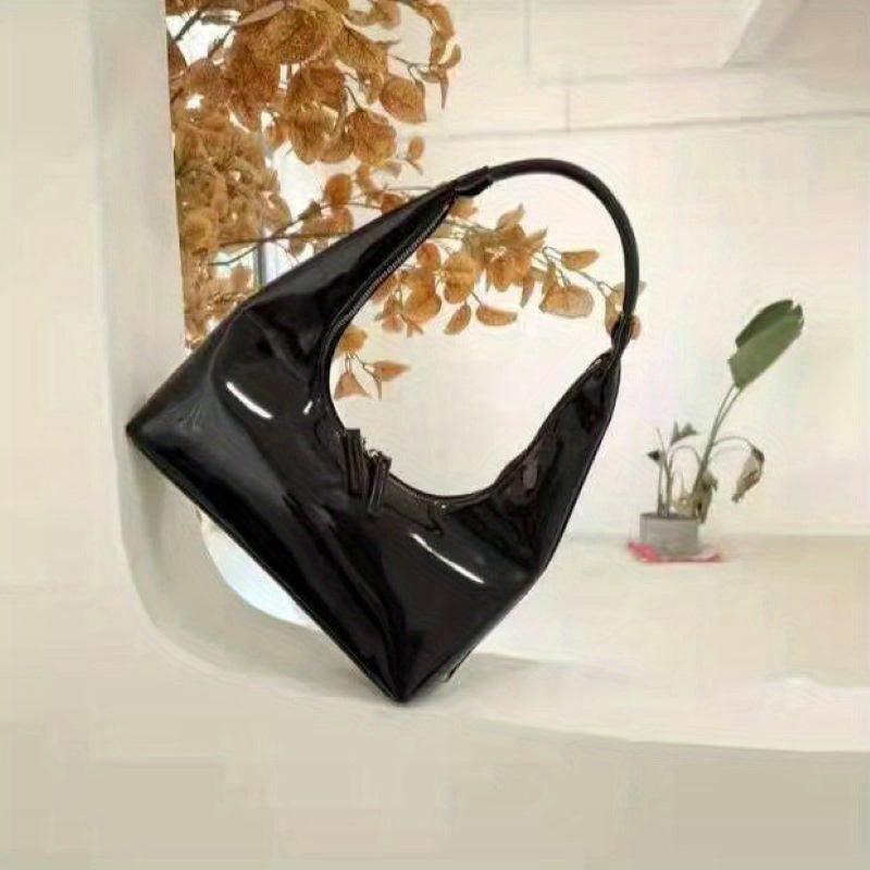 Top Handle Glossy Underarm Bag Textured Satchel Baguette