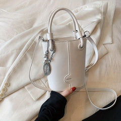 Leaf Pendant Crossbody Bag Bucket Handbag for Women