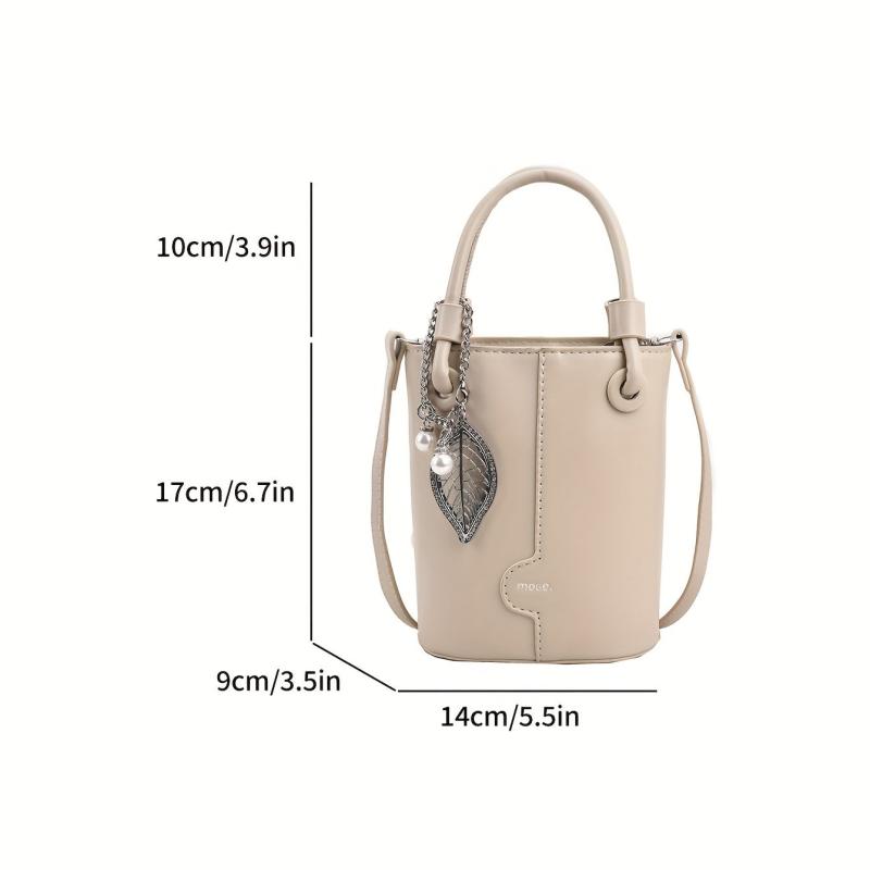 Leaf Pendant Crossbody Bag Bucket Handbag for Women
