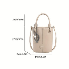 Leaf Pendant Crossbody Bag Bucket Handbag for Women