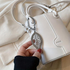 Leaf Pendant Crossbody Bag Bucket Handbag for Women