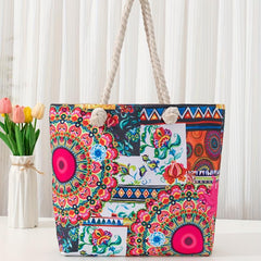 Hemp Rope Shoulder Canvas Bag Ethnic Style Large Capacity