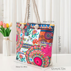 Hemp Rope Shoulder Canvas Bag Ethnic Style Large Capacity