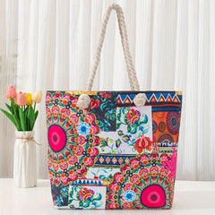 Hemp Rope Shoulder Canvas Bag Ethnic Style Large Capacity