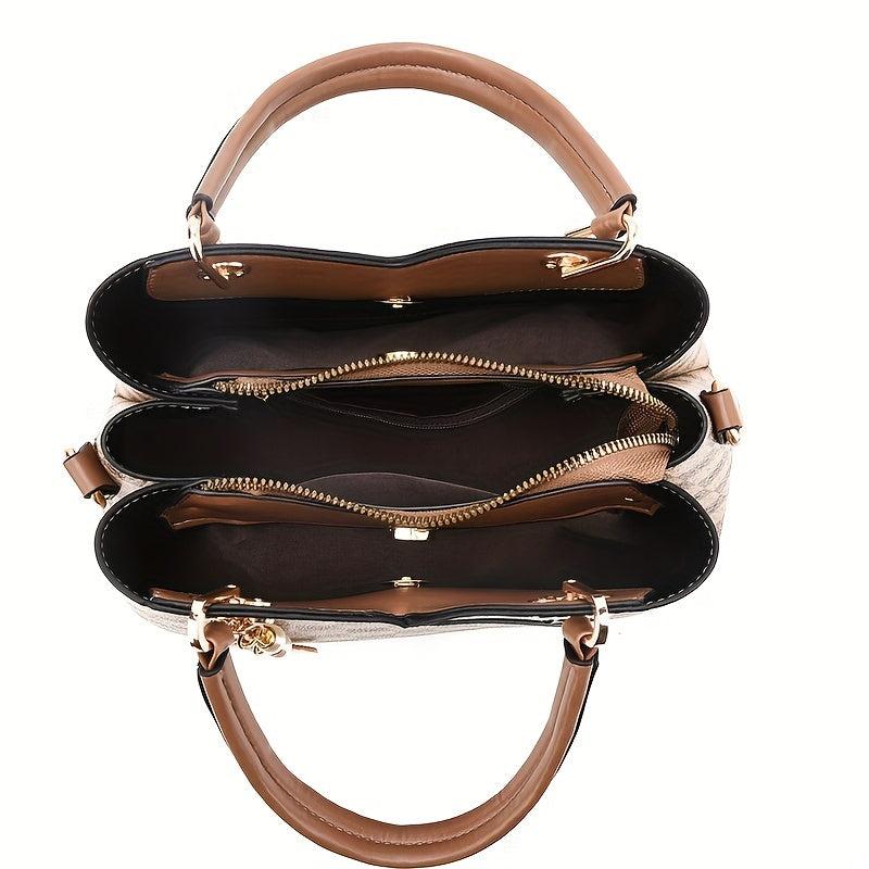 Vintage Satchel Bag with Metal Leaf Pendant