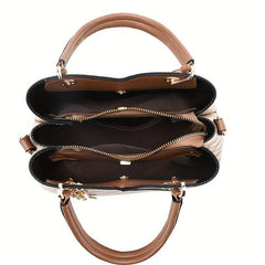 Vintage Satchel Bag with Metal Leaf Pendant