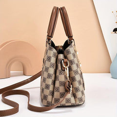 Vintage Satchel Bag with Metal Leaf Pendant