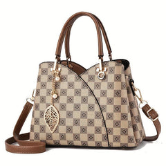 Vintage Satchel Bag with Metal Leaf Pendant