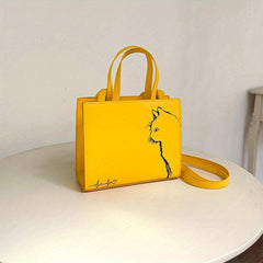 Cat Lines Tote Bag PU Leather Crossbody Satchel Purse