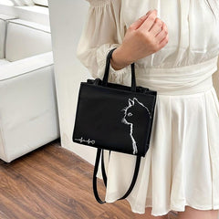Cat Lines Tote Bag PU Leather Crossbody Satchel Purse