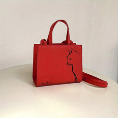 Cat Lines Tote Bag PU Leather Crossbody Satchel Purse