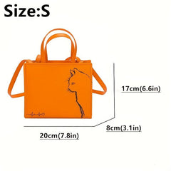 Cat Lines Tote Bag PU Leather Crossbody Satchel Purse
